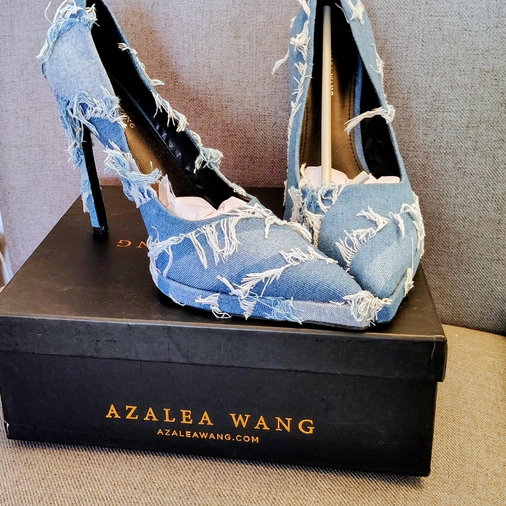AKIRA Frayed Denim Blue Heels